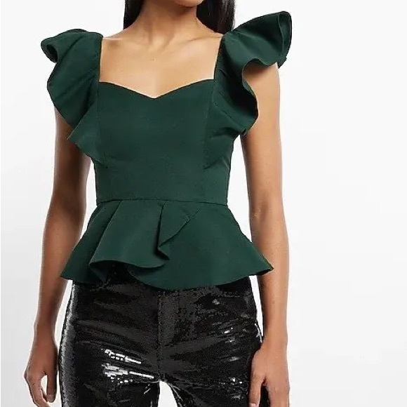 EXPRESS SWEETHEART NECKLINE FLUTTER SLEEVE PEPLUM TOP - Picture 1 of 4